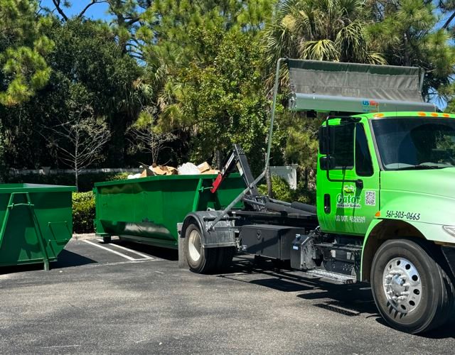 20-yard roll-off dumpster rental in Palm Beach Gardens with driveway protection system